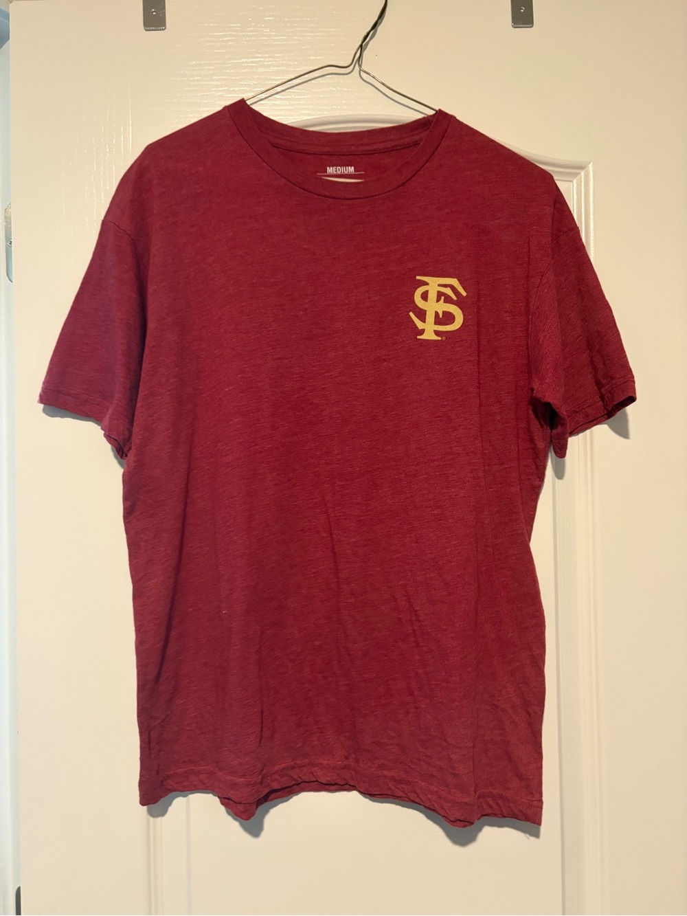 Pressbox Burgundy Short Sleeve Tee with Yellow Chest Logo